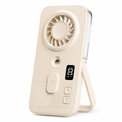 Handventilator met Waterverneveling - Draagbare Mini Ventilator Oplaadbaar - USB Pocket Fan met Spray en 4 Standen - Kleine Handheld Fan voor Strand, Vakantie en Bureau - Inklapbaar - Gebroken wit