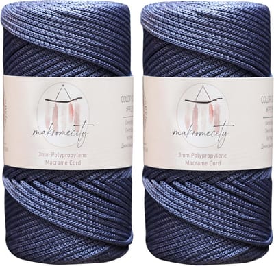 Macram touw 3 mm - Polyester Garen voor Knoopkunst Projecten - Denim Blauw