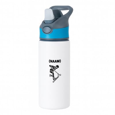 Hacebo® - Step met eigen naam waterfles met rietje blauw - Sport - Skaters - Skaten - water fles - 650ML