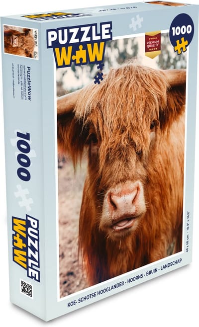 Puzzel Koe- Schotse hooglander - Hoorns - Bruin - Landschap - Legpuzzel - Puzzel 1000 stukjes volwassenen