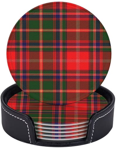 longziming -6 Stuks Leren Onderzetters - Clan Somerville Tartan Design - Voor Drankjes, Kopmat, Huiswarming Cadeau - Ideaal voor Woondecoratie