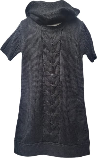 Blue Seven - Meisjes Gebreide Jurk - Kleur Zwart - Korte Mouwen - Losse Col - Maat 140