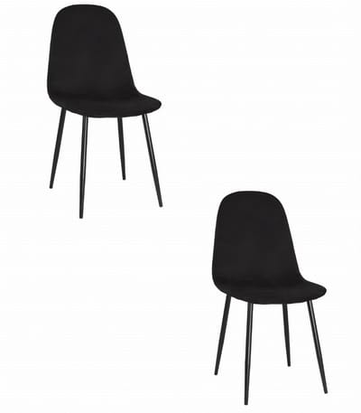 Set van 2 COMO eetkamerstoelen - Zwart Fluweel – Zwarte Metalen Poten