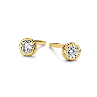 New Bling 9NB-0524 – Zilveren Oorbellen Dames – Goudkleurige Zirkonia Oorknopjes 3 mm
