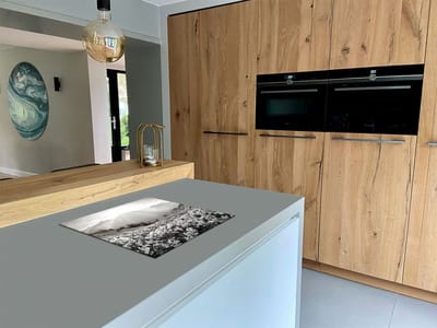 Chefcare Inductie Beschermer Rhododendron Bloemenveld in de Alpen - Zwart Wit - 60x50 cm - Afdekplaat Inductie - Kookplaat Beschermer - Inductie Mat