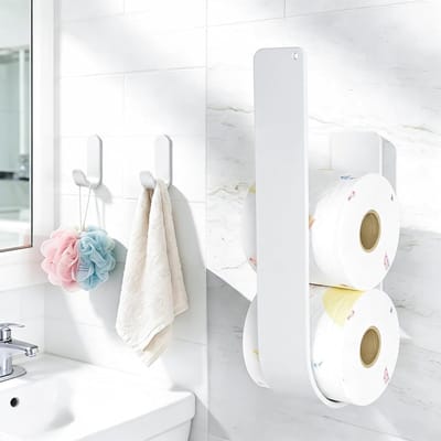 Toiletpapierhouder zonder boren in wit - Makkelijk te installeren, wandmontage, ruimtebesparend