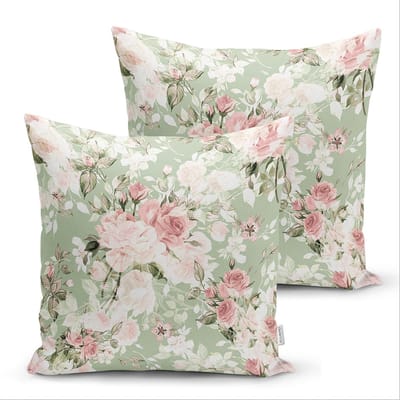 De Groen Home BLOEM - Sierkussen set van 2 45x45 cm - Pastel bloemen - Velvet - Inclusief binnenkussen - Aan beide zijdig bedrukt