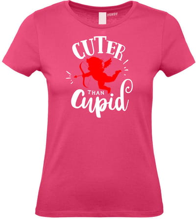 Dames t-shirt Cuter Than Cupid | Valentijn cadeautje voor haar | Valentijn | Valentijnsdag voor vrouwen | Fuchsia Dames | maat XS