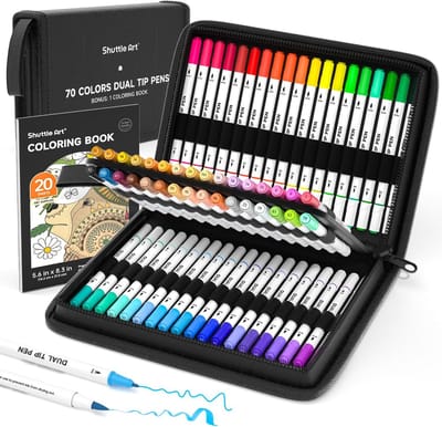 70 Kleuren Penseelstiften met Dubbele Punt – Brush Markers met Opbergetui en Kleurboek voor Volwassenen en Kinderen
