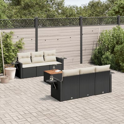 vidaXL - 7-delige - Loungeset - met - kussens - poly - rattan - zwart