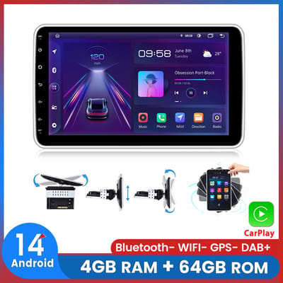 Awesafe 1DIN Autoradio - Draadloos Apple CarPlay & Android Auto - 10.1 inch HD verstelbaar scherm - USB, Aux, Bluetooth - GPS Navigatie - RAM 4GB + ROM 64GB