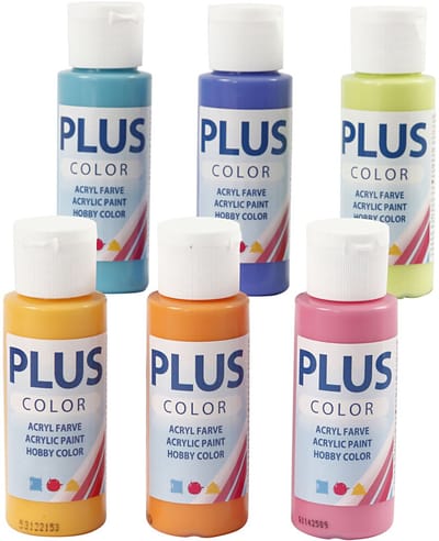 Acrylverf  Verschillende Kleuren Verf - Acrylaatverf  Acrylic paint  Hobbyverf  Knutselen en Verven  Sneldrogend  Kleurrijk  Plus Color  6 x 60ml - Incl. Crea Gift