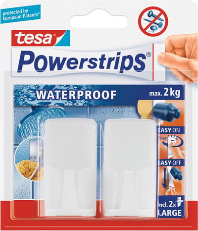 Tesa powerstrips ophanghaken - 4x - wit - kunststof - waterproof - zelfklevend
