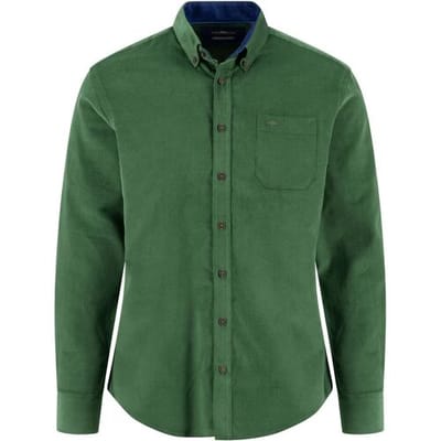 Fynch-Hatton Overhemd Solid Color Cotton Corduroy Button-Down Dark Leaf / male
