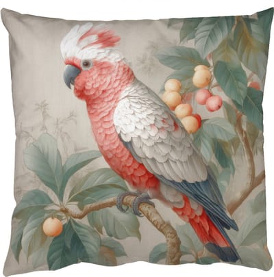 Sierkussens - Kussentjes Woonkamer - 50x50 cm - Roze kuifkaketoe - Tak met vruchten - Bladeren