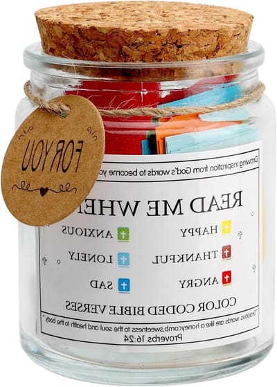 Bijbelverzen in een Pot - Inspirerende Glazen Inhoud, Christelijk Cadeau voor Valentijnsdag, Spirituele Decoratie en Bijbel Inspiratie