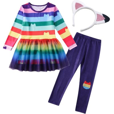 Gabby Poppenhuis Cartoon Kinderen Zwart-Wit Streep T-shirt+Rok+Tas Sets Kinderen Carnaval Gabby Katten Kostuum Feest Outfits 8J 100(2-3T)&Gabby Dollhouse blue
