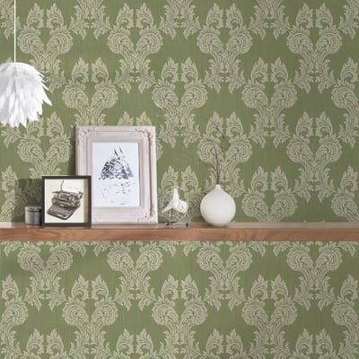 Barok behang Vlies Velours Textiel Vintage relief Groen 956304
