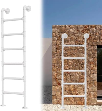 Dakladder Smeedijzer - Wandladder Kelder - Stapelbed Toegang - Aanpasbare Hoogte - 100-300 cm - Wit