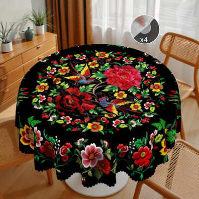 Couronne de fleurs du Jour de l'Indépendance Nappe rectangulaire imperméable Fleur étoile rouge bleue Drapeau USA Housse de table pour dîner cuisine 140x180cm brown