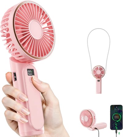 Handventilator - Oplaadbare Mini Ventilator - Draagbare USB Ventilator - 3-in-1 Ventilator Hand Tafel Nek - 4000mAh Batterij - 6 Snelheden - Powerbankfunctie - Opvouwbaar - Stil