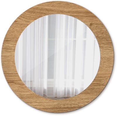 Tulup Spiegel - Ronde vorm Spiegel - op gehard Glas - Houttextuur - Diameter: 60 cm - Stijlvolle spiegel met grafisch motief - Inloopkastspiegel – Badkamerspiegel - Toiletspiegel - Bruine - Top Kwaliteit Spiegel - Make-up Spiegel - Wandmontage