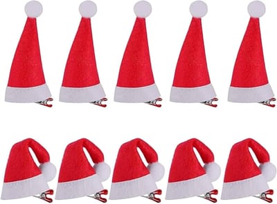 Dailygoods- Kersthaarsieraden 10 stuks - Rode Kerstmutsen - Haaraccessoires - Haarspelden - Hoofdtooi - Geschikt voor volwassenen/kinderen - Fijn vakmanschap - Kersthaaraccessoires