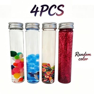 Doe-het-zelf Zintuiglijke Flessen Materialen Kit Duidelijke Reageerbuis 100ml Glinsterende Waterparels Vulling Kinderen Montessori Spel Visuele Training Speelgoed gray