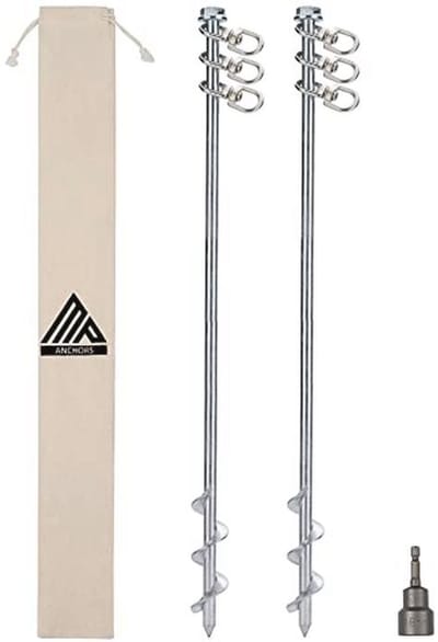 Grondankers - 24" set van 2 zware grondankers - schroef in, boor inbegrepen - ideaal voor stacaravans, schuren, schommelsets, bomen, luifels en luifels