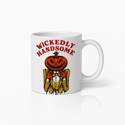 Wickedly Handsome Mok 330ml – Halloween Pompoenhoofd Koffiebeker – Grappig Griezel Cadeau voor Mannen & Horrelliefhebbers