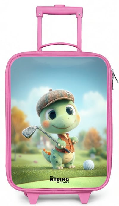 NoBoringSuitcases.com® - Kinderkoffer roze - Kindertrolley meisje - Golf - Dino - Groen - Koffer kind lichtgewicht - Reiskoffer trolley voor kinderen - Koffertje met lichtgevende wieltjes - Rolkoffer