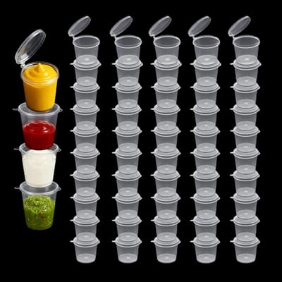 50 Stuks Kleine Plastic Potjes met Deksel 25ml - Ideaal voor Sauzen, Dips en Specerijenopslag