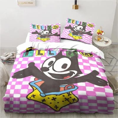Cartoon Charmante F-Felix Kattenbedhoes Pakket Dekbedovertrek Bed Pakket Dekbedovertrek Kussensloop Dekbed koning Queen Afmeting Maat Jongens Volwassen Bedhoes EU Single 135x200cm