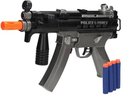 Speelgoed politie pistool met 12 foam pijltjes - MP5K - met licht en geluid - inclusief batterijen