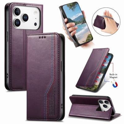 Praktische en Stijlvolle PU Leren Portemonnee Hoes voor iPhone 17 Pro _ Paars