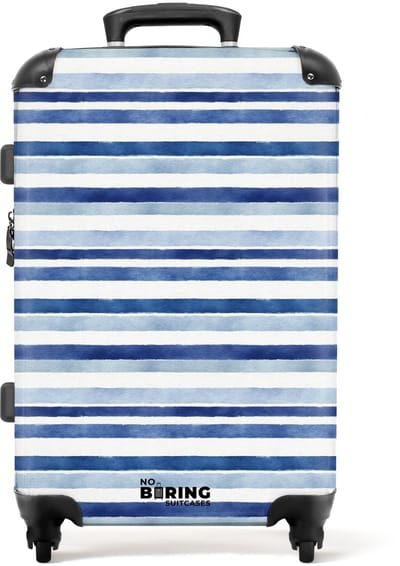 NoBoringSuitcases.com - Grote koffer - Strepen patroon blauw - Kinderkoffer geschikt voor jongen en meisjes - Reiskoffer met 4 wielen - Trolley op wieltjes - Rolkoffer groot kinderen - 72 liter - Ruimbagage valies 20kg