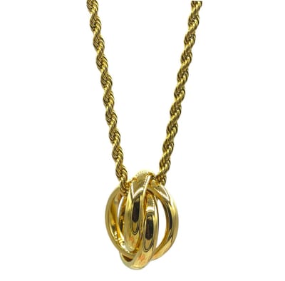 Goldplated rope schakelketting voor dames met drie ringen hanger – Verguld staal - 40 + 5 cm verstelbaar - Goudkleurig