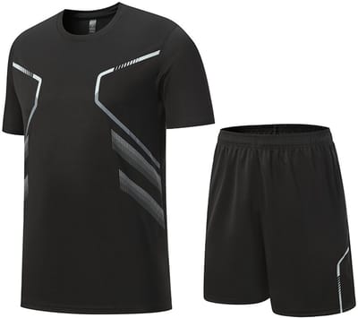 YOUTHUP Heren Ruimvallende Sneldrogende Sportset - Rond Hals T-shirt met Korte Broek - S