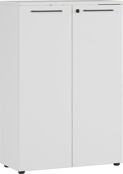 Lage dichte kantoorkast Ergonoma Lichtgrijs - Breedte 80 cm - Hoogte 120 cm - Diepte 40 cm - Met planken - Met openslaande deuren