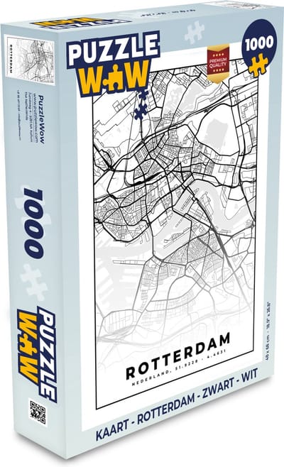 Puzzel Kaart - Rotterdam - Zwart - Wit - Legpuzzel - Puzzel 1000 stukjes volwassenen