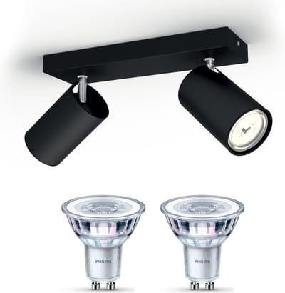 Philips Kosipo Opbouwspot (Zwart) - Warmwit Licht - Plafondspot met 2 Lichtpunten - GU10 - Niet Dimbaar