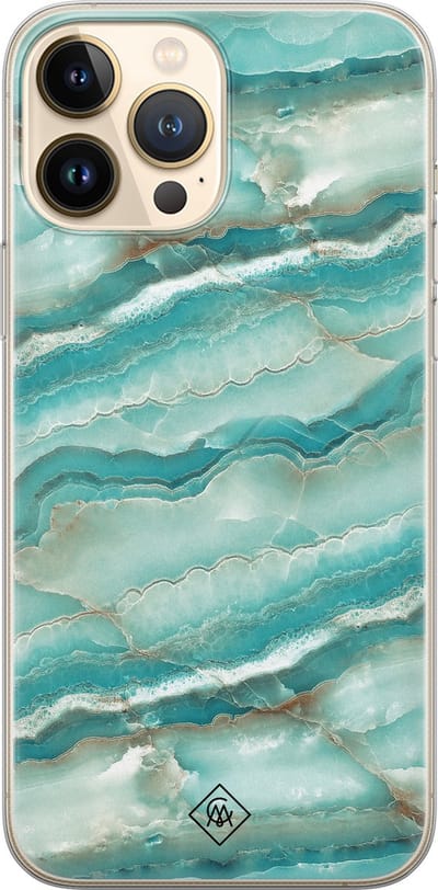 Casimoda® hoesje - Geschikt voor iPhone 13 Pro Max - Mamer Azuurblauw - Siliconen/TPU telefoonhoesje - Backcover - Marmer - Blauw