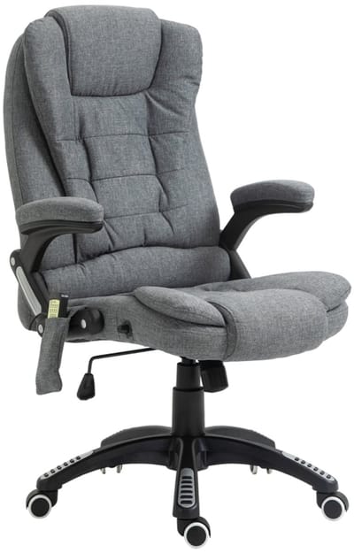 Massagestoel Chefsstoel Bureaustoel Ergonomisch Grijs 67x74x116-126cm Massage Stoel Met Warmtefunctie 6-Punts Massage 360掳 Draaibaar Verstelbare Hoogte Kantoorstoel Comfortabel Polyester Belastbaar 119kg