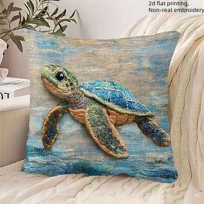 Zeeschildpad Kussensloop: 2D Vlakke Bedrukking voor een Unieke Look Kussenhoes voor Bank, Woondecoratie, 2D Bedrukking 60x60cm