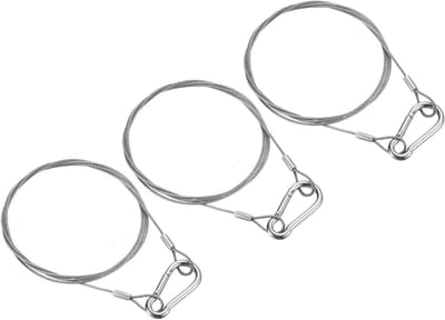 Set van 3 flexibele roestvrijstalen veiligheidskabels met dubbele lussen en haak - 1 meter lang - voor podiumverlichting, bagage en buiten gebruik