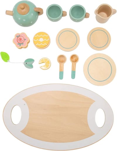 Houten Theeservies - Kinderservies Speelgoed - Fantasie Spel - Levendige Accessoires - 30 x 19 x 8 cm