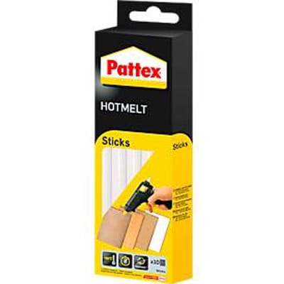 Hotmeltpatronen Pattex® Hotmelt, geschikt voor hotmeltpistolen, smelttemperatuur 200°C, B 68 x D 200 x H 28 mm, transparant, 10 st.