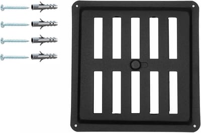Verstelbaar Ventilatierooster 15x15 cm – Zwart, Ideaal voor Muren, Plafonds en Open Haarden