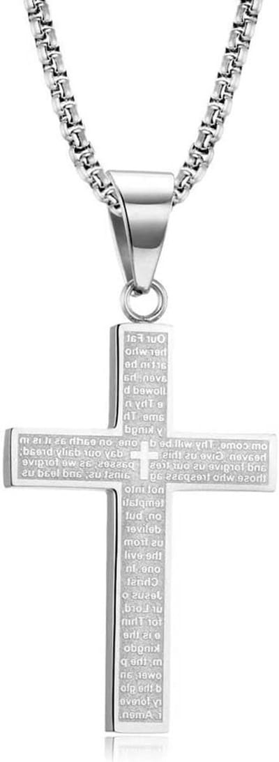 Zilveren Heren Kruis Ketting van RVS met Zwarte Accenten, Perfect als Cadeau voor Mannen en Jongens, Stijlvolle Pendant en Modeaccessoire