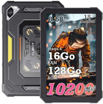 Robuuste Tablet - CUBOT TAB Kingkong Mini - Gemini AI - 16GB RAM 128GB ROM - 8,68 inch - Android 15 - 10200 mAh - Dual SIM 4G - IP68/IP69 K - Widevine L1 - GPS - Zwart